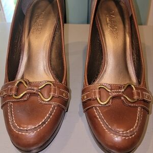 Talbots Brown Leather Pumps With Harness Buckle Size 7